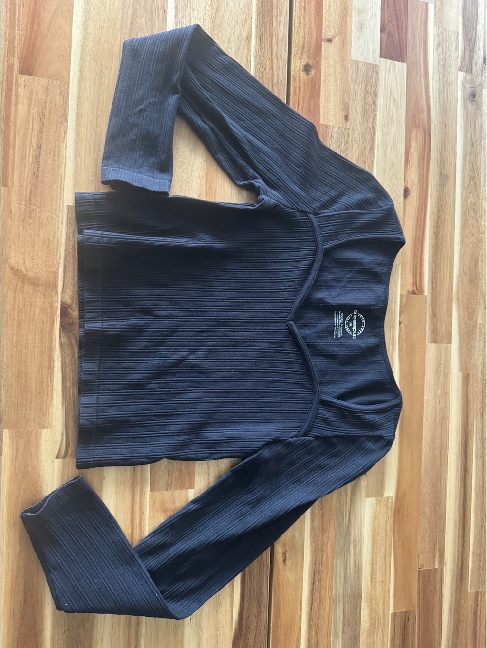 One Step Up Women’s L/XL Black Ribbed V-Neck Long Sleeve Fitted Y2K Fall Top